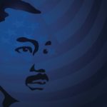 Illustration of Martin Luther King with blue background