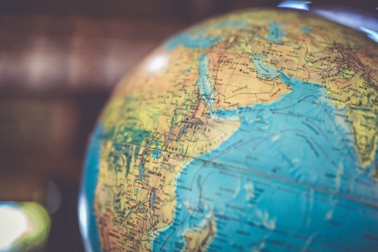 A close up view of a globe