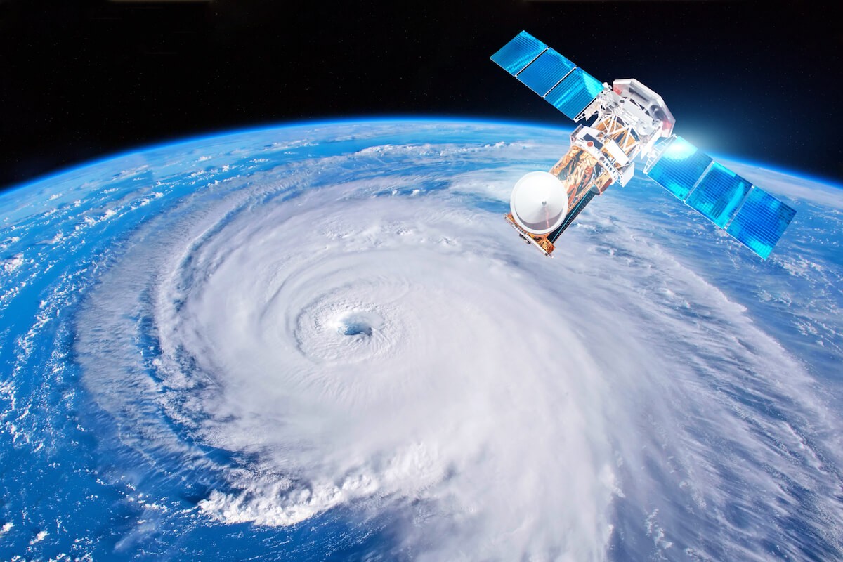 Satellite above earth measuring weather parameters