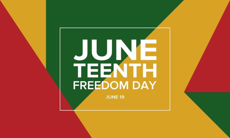 ‘Juneteenth Freedom Day’ on a colorful background.