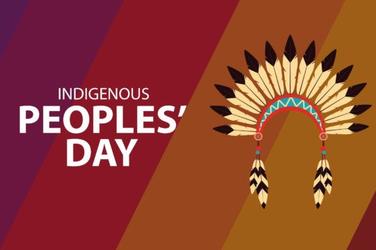 Text reads “Indigenous Peoples’ Day” next to an icon of a Native American headdress.