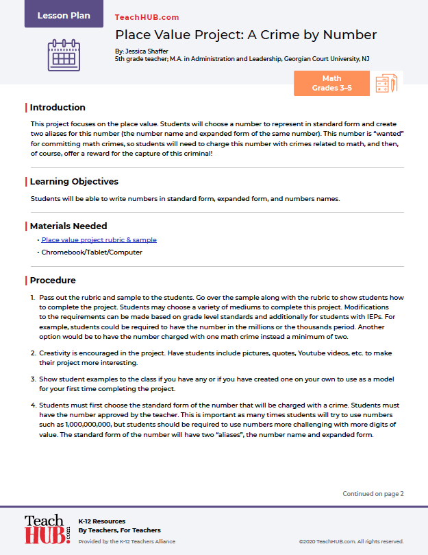 Place Value Project-A Crime by Number-sm
