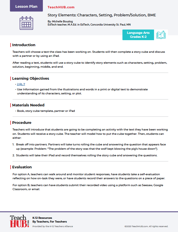 Story Elements- Characters, Setting, Problem:Solution, BME-sm